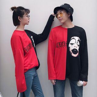 Couple Matching Printed Color Block Sweatshirt
