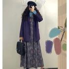 Turtleneck Long-sleeve T-shirt / Flower Print Midi Pinafore Dress / Plain Double-breasted Blazer