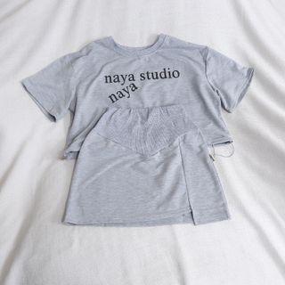 Set: Short-sleeve Lettering Drawstring T-shirt + A-line Skirt