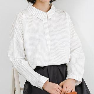Bow Back Pinstriped Blouse White - One Size