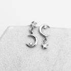 Star & Moon Non-matching 925 Sterling Silver Drop Earring Silver - One Size