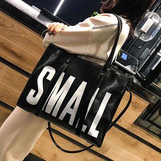 Faux Leather Lettering Tote Bag Black - One Size