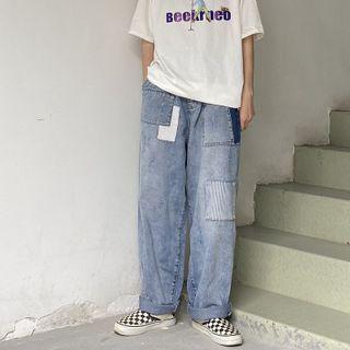 Washed Paneled Straight-leg Jeans