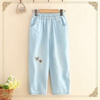 Cat Embroidery Wide-leg Jeans