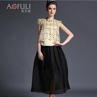 Short-sleeve Embroidered Maxi Dress