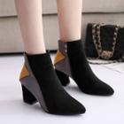 Velvet Paneled Block-heel Ankle Boots
