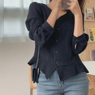 V-neck Buttoned Peplum Blouse