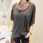 Distressed Elbow-sleeve T-shirt