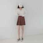 Plaid Pleated A-line Mini Skirt As Shown In Figure - One Size