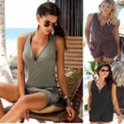 Sleeveless V-neck Plain Jumper Shorts