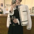 Color-block Fleece Jacket / Lace Frilled Velvet Long-sleeve Dress