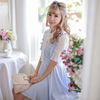 Ruffled-trim V-neck Sleeveless A-line Dress