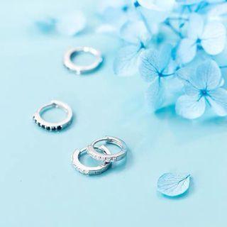 Sterling Silver Rhinestone Hoop Earring 01 - Silver - One Size