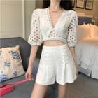 Lace V-neck Crop Top / High-waist Shorts