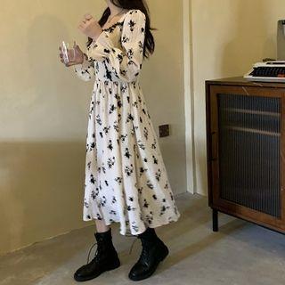 Crewneck Floral A-line Dress Almond - One Size