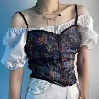 Floral Zip Camisole Top Black - One Size