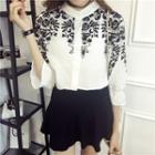 Flower Embroidered 3/4 Sleeve Blouse