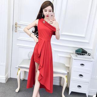 Single Shoulder Midi Party Dress