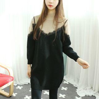 Lace-trim Mini Sweater Dress
