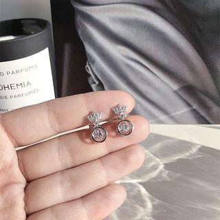 925 Sterling Silver Rhinestone Crown Dangle Earring As Shown In Figure - One Size