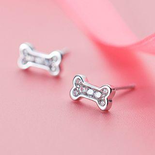 Sterling Silver Rhinestone Bone Earring