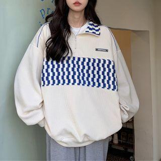 Plaid Panel Half-zip Polo Shirt