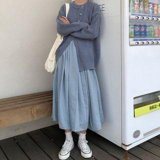 Buttoned Irregular Sweater / A-line Midi Skirt