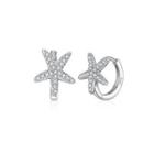 925 Sterling Silver Simple Star Earrings With Cubic Zircon Silver - One Size