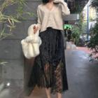 Midi A-line Lace Panel Skirt