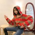 Button-front Hooded Stripe Pullover