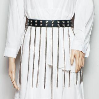 Fringed Faux Leather Belt Black - One Size