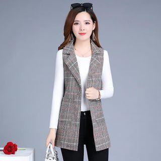 Plaid Open-front Vest