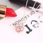 18k Rose Gold Plated Rhinestone Clover Pendant Necklace