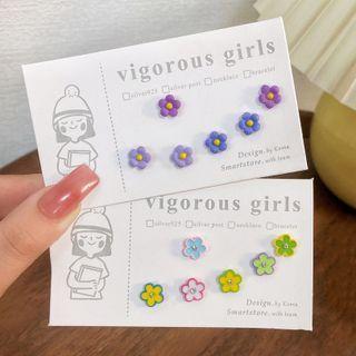 Set Of 6: Flower Stud Earring