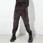 Drawstring Leopard Corduroy Harem Pants