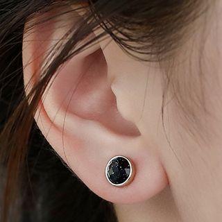 925 Sterling Silver Glitter Stud Earring 1 Pair - Black - One Size