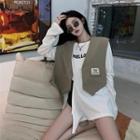 Long-sleeve Lettering Asymmetrical T-shirt / Vest