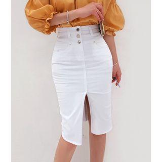 High-waist Slit-front Sheath Skirt
