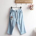 Dog Embroidered Cropped Pants
