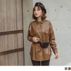 Faux Leather Long Sleeve Shirt