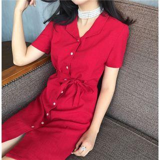 Short Sleeve Tie Waist Shirt Dress