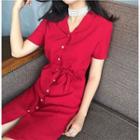 Short Sleeve Tie Waist Shirt Dress
