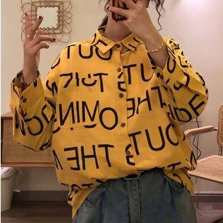 Lettering Print Long-sleeve Shirt