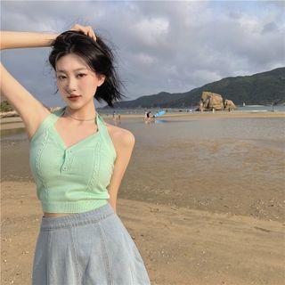Halter-neck V-neck Knit Camisole Top