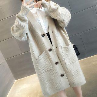 Textured Long Buttoned Cardigan