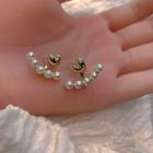 Heart Faux Pearl Alloy Swing Earring 1 Pair - Silver Stud - Gold - One Size