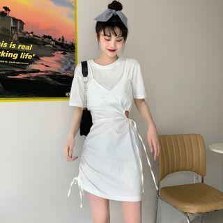 Drawstring Cut-out Mini Pinafore Dress