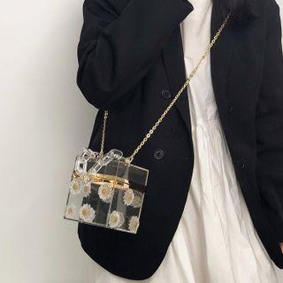 Floral Print Pvc Box Crossbody Bag Transparent - One Size