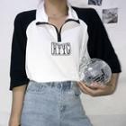 Mock-neck Elbow-sleeve Lettering Top