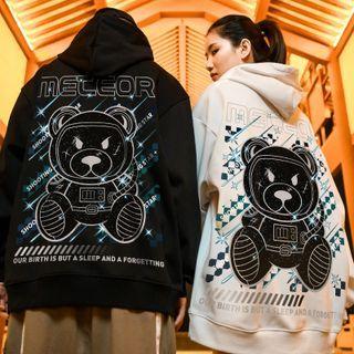 Couple Matching Long-sleeve Lettering Bear Print Hoodie